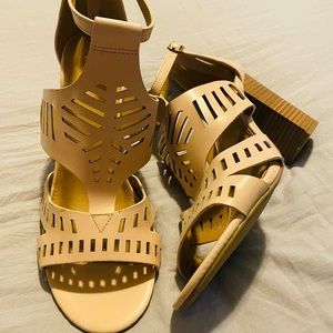 Pink chunky heel sandals